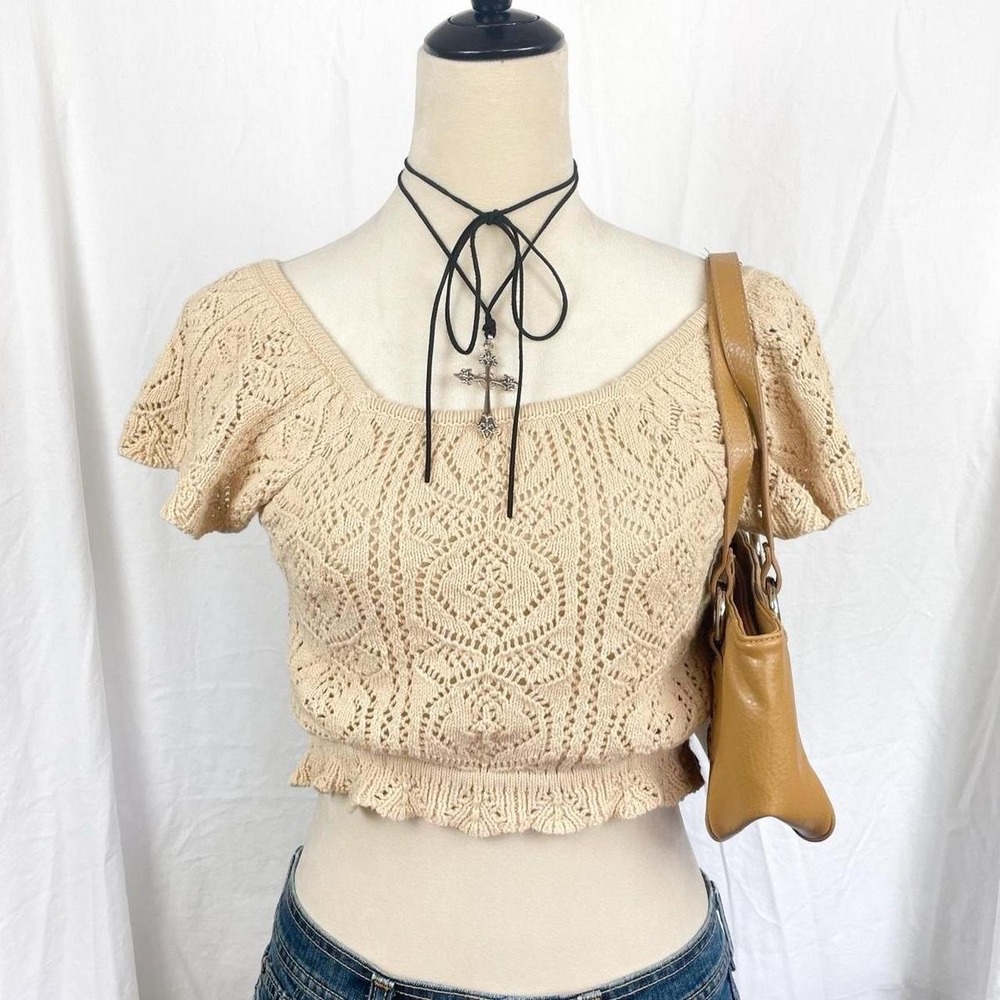Vintage Y2K fairycore lace knit short sleeve cropped top